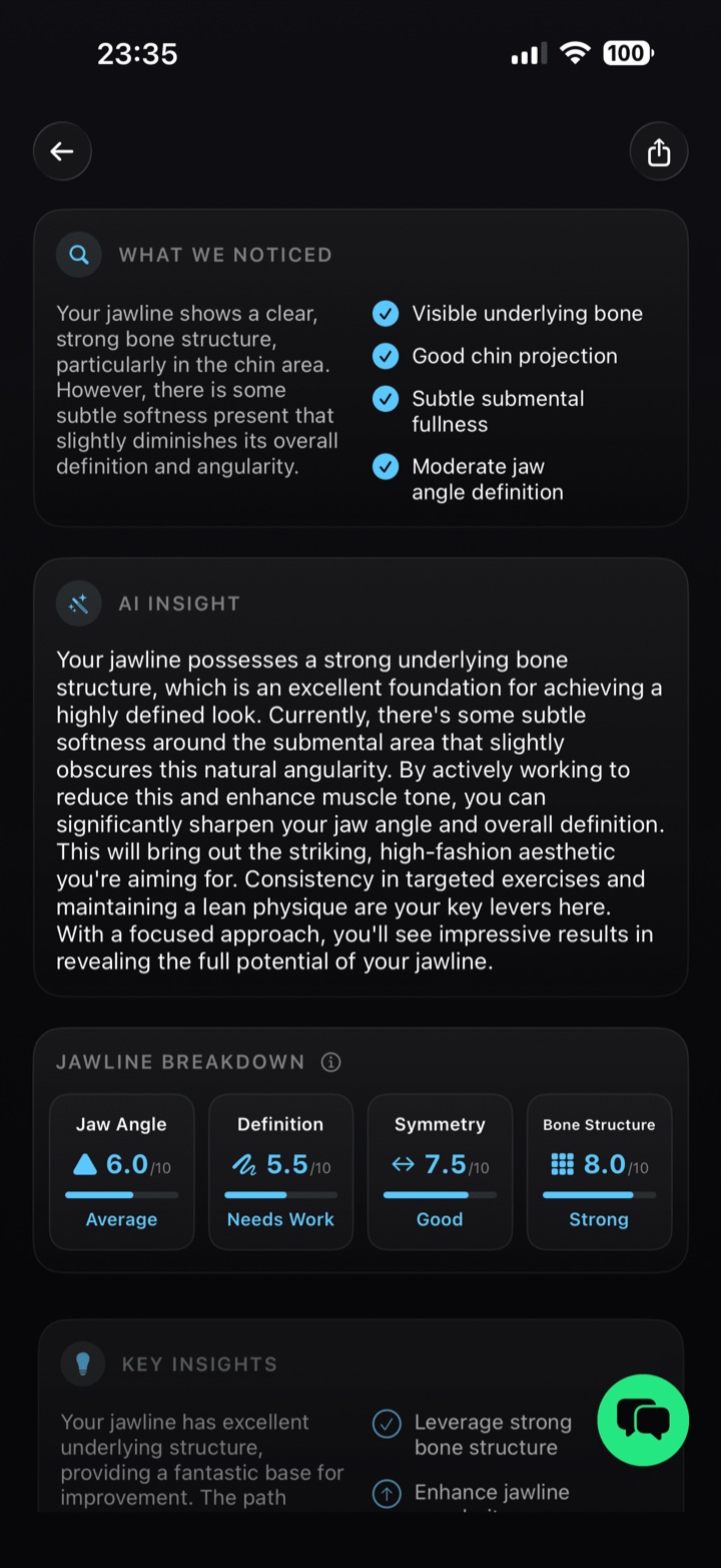 Looksmaxxing metric breakdown and AI insight
